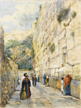  lamentation - Le mur des lamentations Jerusalem watercolor Gustav Bauernfeind Orientalist Jewish